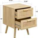 Finnhomy Nightstands Set of 2, Night Stands Set 2 with Hand Made Rattan Decorated Drawers, Nightstand, End Table, Bedside Tables Set of 2 for Bedroom, Natural, 2 Pack