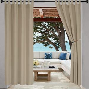 LORDTEX Indoor/Outdoor Curtains - Waterproof Tab Top Patio Curtains Sun Blocking Set of 2 Panels Thermal Insulated Curtain for Porch, Pergola, Cabana, Gazebo, 52 x 120 inch, Taupe
