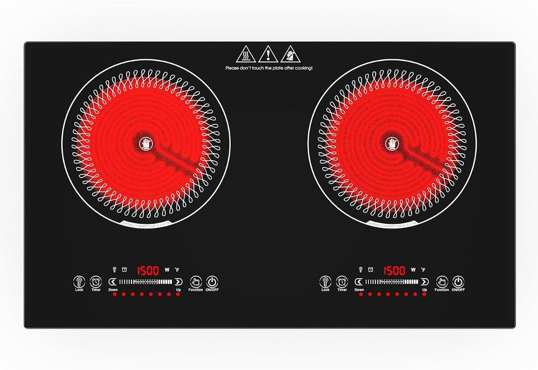 VBGK 24 Inch Electric Cooktop,110V 3000W Electric Stove Top with LED touch Control,8 Power Levels, Kids Lock & 4H Timer,Overheat Protection stove, 2 burner cooktop