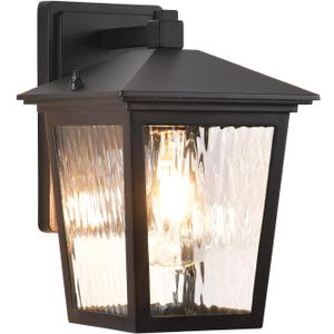 Outdoor Wall Light, Exterior Waterproof Wall Sconce in Black, Anti-Rust Outdoor Light Fixture with Water Glass, Modern Outdoor Wall Lantern for House Balcony Entryway Garage (A402-2)
