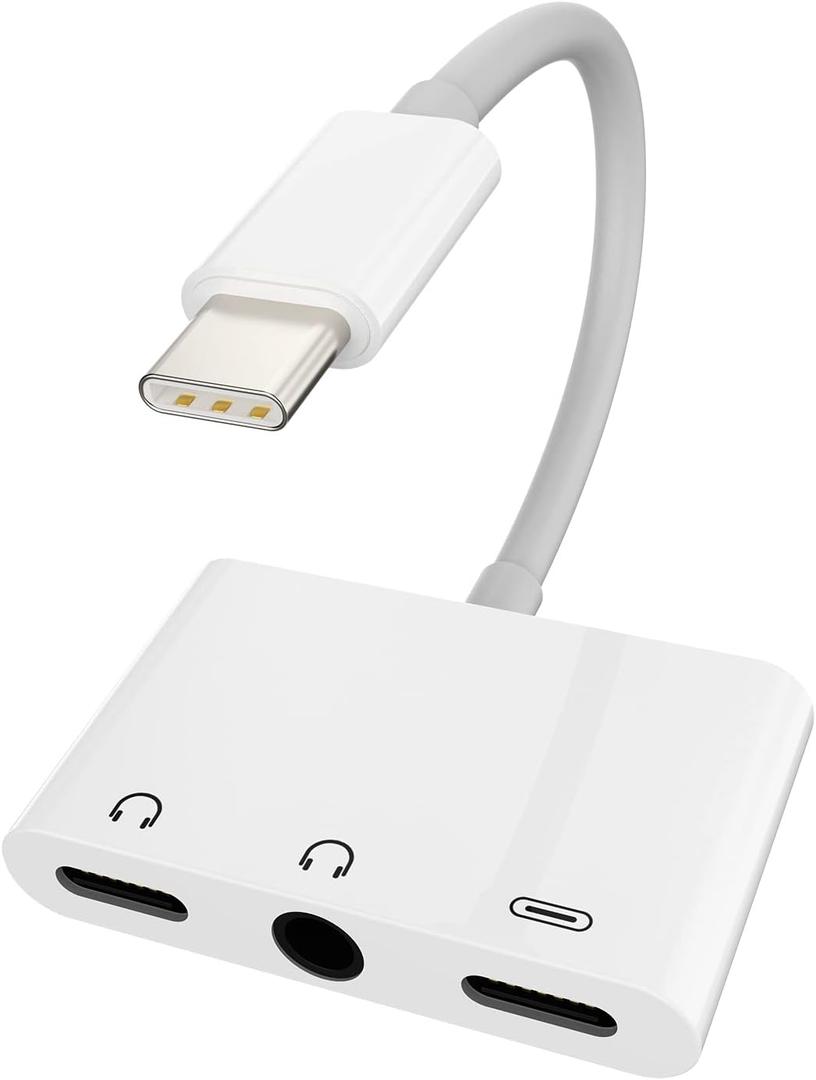 USB-C to 3.5mm Headphone Dongle 3 in 1 DAC Type C AUX Charging Jack Splitter Audio Cord Charger Adapter Compatible for Samsung Galaxy LG Pixel Apple iPhone 15 Pro Max Plus iPad 10Air4/5Mini6