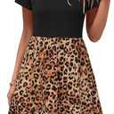 Newshows Women's Summer Dress Short Sleeve Square Neck Dresses Casual Beach Vacation A Line Ruffle Sundress with Pockets(Brown Leopard, S)