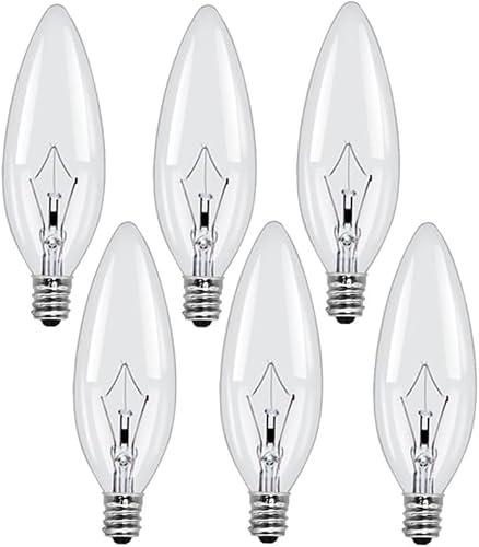 60W Candelabra Light Bulbs, E12 Candle Light Bulbs,E12 B10 Clear Candle Base Bulb with Warm White 2700K, 600 Lumen Dimmable, CA10 Clear Candelabra Base Bulbs, Ceiling Fan, Wall Sconces (6PACK)