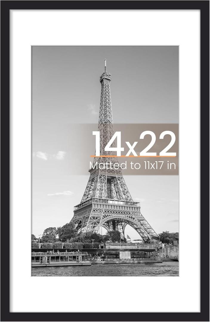 upsimples 14x22 Picture Frame, Display Pictures 11x17 with Mat or 14 x 22 Without, Wall Hanging Newspaper Frames, Black, 1 Pack