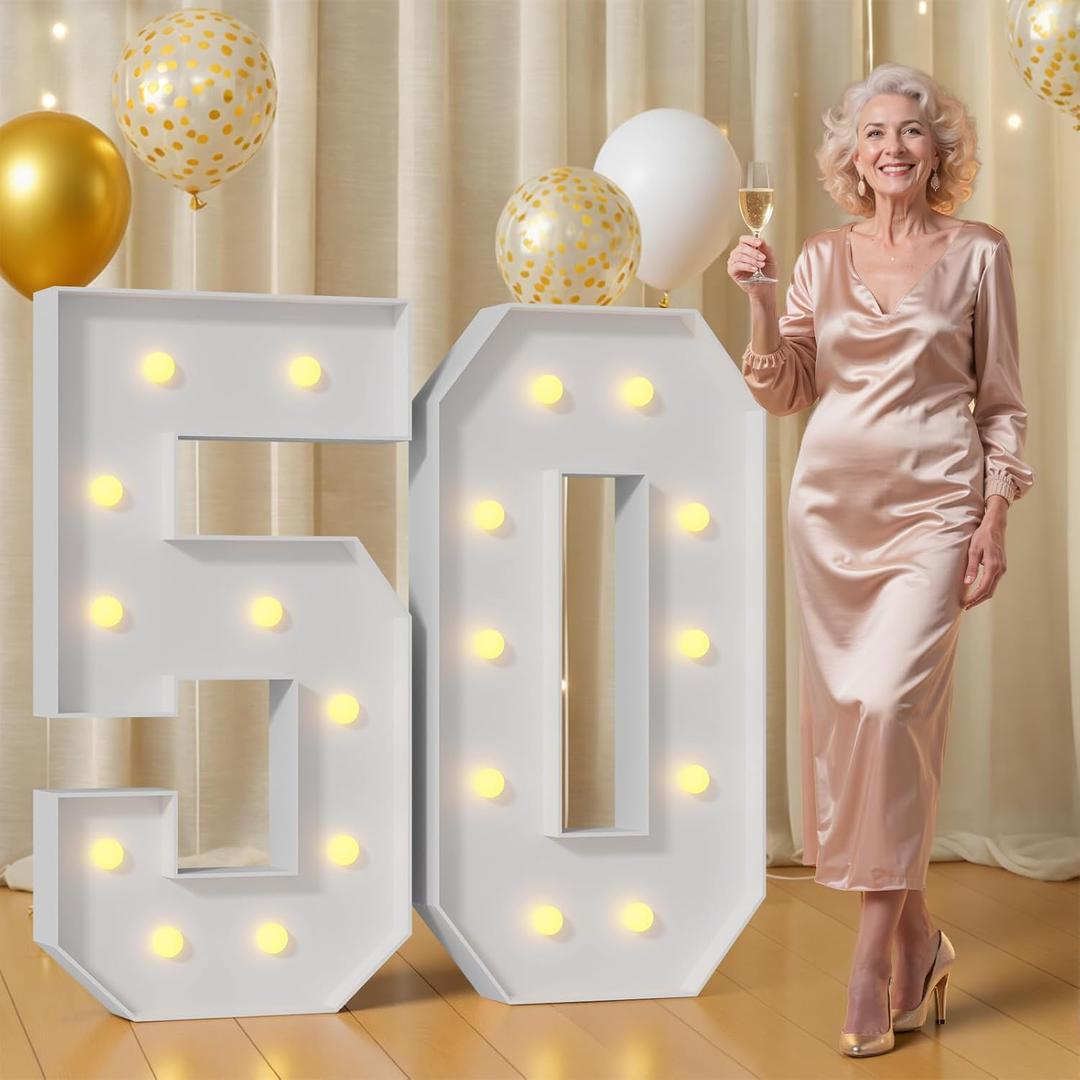 4FT 50 Marquee Numbers 50 Light Up Numbers for Party Large Foam Cardboard Warm White Light Sign Backdrop Birthday Party Decorations
