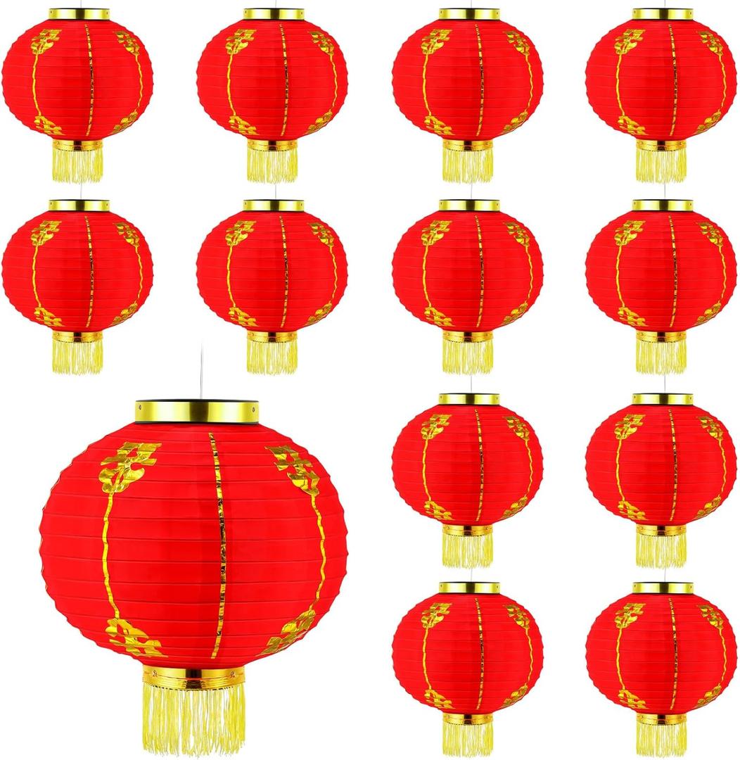 Funtery Funtery 12 Pcs Chinese New Year Lantern 10 Inch Fabric Red Cloth Lanterns Traditional Spring Festival Lanterns Hanging Decoration for Chinese Spring Festival Celebration Wedding Party