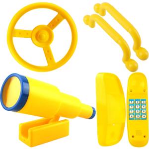 5 Pack Kids Playground Accessories Set Swingset Steering Wheel Plastic Telescope Safety Handles Telephone Toy for Outdoor Playhouse Playset (Color Set 4)