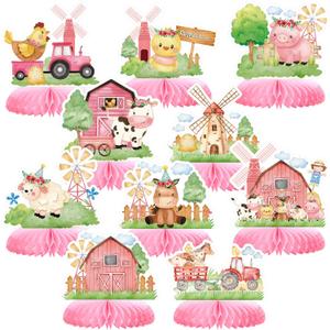 10 Pcs Pink Farm Animals birthday Party Supplies Girl Pink Barnyard Decorations Farm Animal Honeycomb Centerpiece for Table Baby Shower Party Decorations