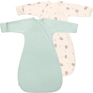 Organic Cotton Transitional Baby Swaddle Sleep Sacks Arms Up Length Sleeves Mitten Cuffs 2 Pack 0-3 Months, Wearable Sleeping Bag Swaddling Blanket for Boys Girls Snug Fit Calms Startle Reflex, Small
