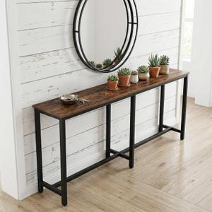Homleke 71" L Bar Table,Narrow Long Kitchen Dining Table, Counter Bar Height Table, High Pub Desk,Metal Frame, Rustic Brown and Black