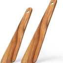 2 Pcs Teak Wooden Spatula Set Flat Spurtles Kitchen Tools Turner Small Wood Scraper Spatulas for Cooking Spoon Non Toxic Bamboo Kitchen Utensils Sourdough Stirrer Spurtle Egg Flipper Cast Iron Spatula (11.8" & 10" Set)