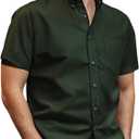 TUNEVUSE Mens Short Sleeve Dress Shirt Solid Casual Button Down Shirts Tops with Pocket for Summer Business Wedding (White, M)