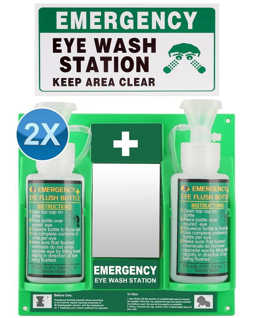 Portable Eyewash Station OSHA-Approved - Wall-Mounted Emergency Eye Wash Flush Bottles Kit 16oz Without Eyewash Solution 2Pcs