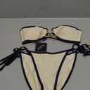 ZAFUL Metal Ring Bandeau Bikini Set Tie Side Bathing Suit High Cut 2 Piece Swimsuit Cutout Swimwear (Small, Silky Beige)