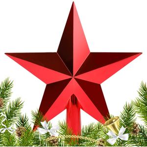 DERAYEE Christmas Tree Topper Star, 7.9 Inch Red Christmas Star Treetop Christmas Star Tree Topper Ornament for Xmas Tree Holiday Decorations