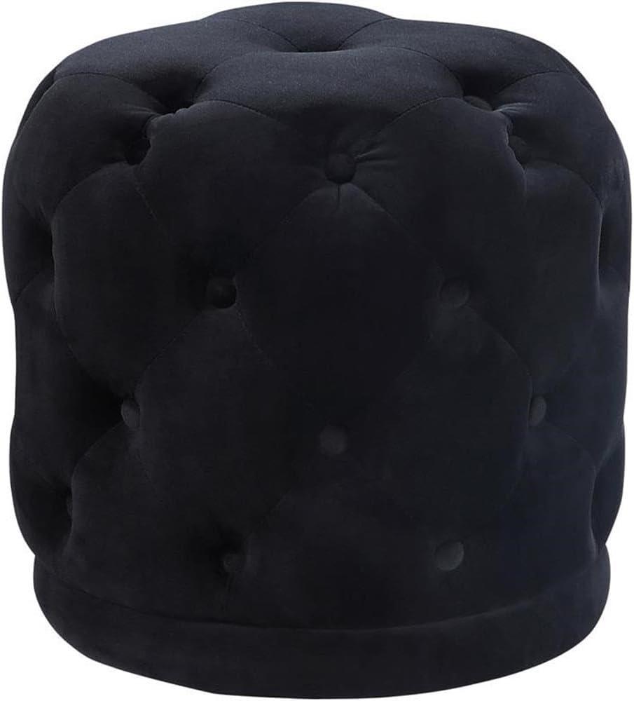 Meridian Furniture Harper Collection Modern | Contemporary Velvet Upholstered Ottoman/Stool with Deep Button Tufting, Solid Wood Frame, Black, 18" W x 18" D x 17" H