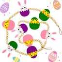 Easter Garland Decorations, 5.25 Ft Easter Felt Bunny Egg Wooden Beads Ornaments Garland for Mantle, Spring Felt Fireplace Garlands, Spring Farmhouse Holiday Banner Decorations, Wall Decor