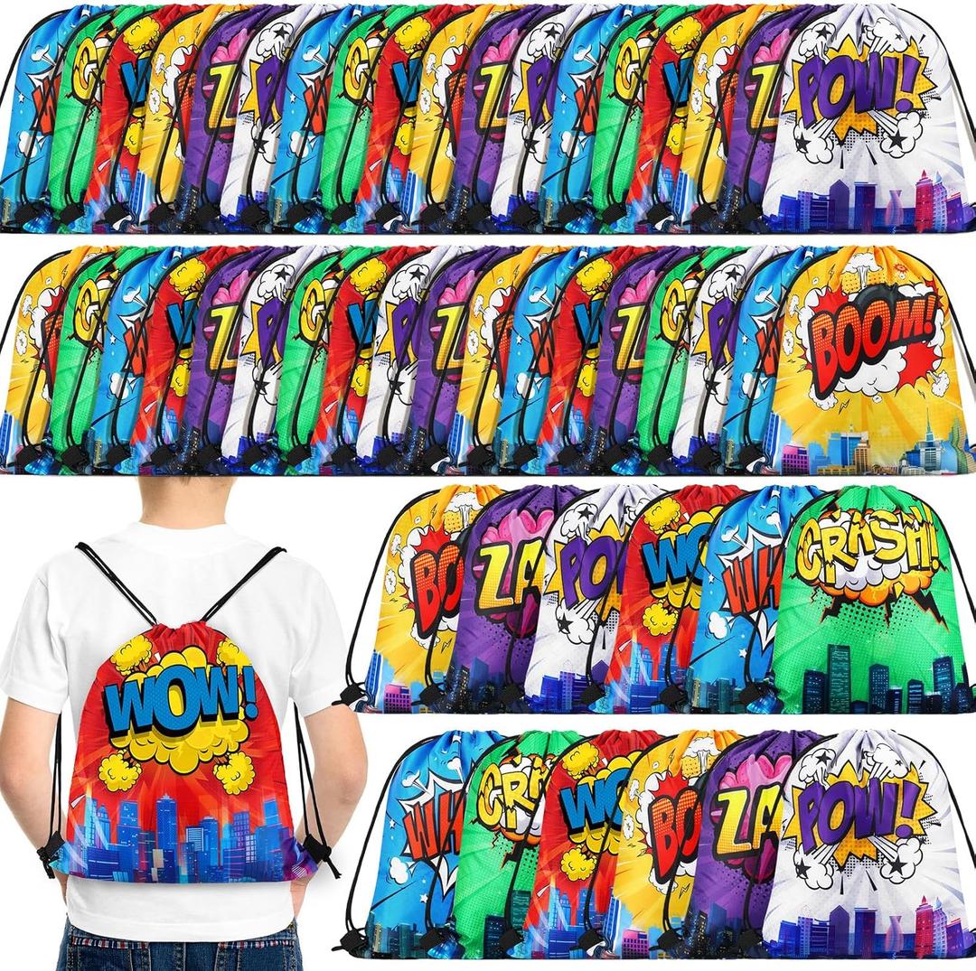 Hero Party Favors Bags Comic Heroes Drawstring Backpacks Goodie Candy Gift Bags for Birthday Party Supplies(18 Pcs)