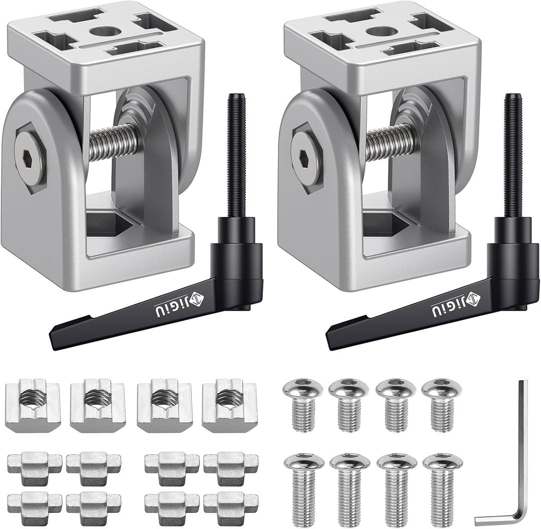 JiGiU 2PCS 4040 Adjustable Pivot Hinge Bracket Set with Handle Nut 8 Flexible Angle Joint Connector 4040 EU Standard Aluminum Extrusion Profile Connector 180Rotation for CNC 3D Printer Robotics Frame (Silver)