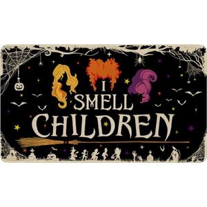 Halloween Witch Door Mat, I Smell Children Halloween Outdoor Welcome Mat, Halloween Doormat, Halloween Mats Outdoor Rug Decor, Black, 17" x 30"