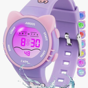Juboos Kid's Digital Watch for Boys and Girls, Waterproof LCD Digital Sports Kids Watch with 7 Color LED Lights, Stopwatch, Alarm Purple