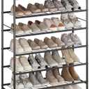 Shoe Rack Organizer 6 Tier for Closet Entryway Free Standing Metal Storage Shoe Shelf with MDF Top BoardBlack (Black+rustic Brown)