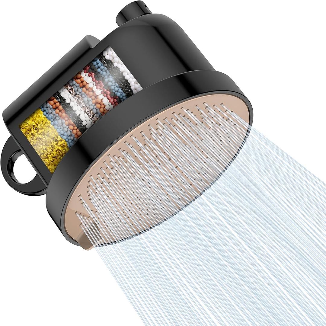 MakeFit Filtered Shower Head - 5 Settings High Pressure Rain Shower Head for Hard Water Softener - Easy Install & Replace - Bathroom Showerhead to Remove Chlorine & Heavy Metals (Matte Black)