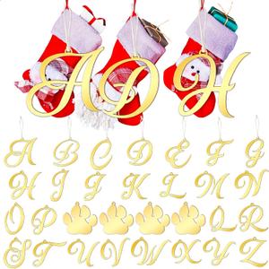 Jetec 30 Pieces Christmas Stocking Tags Stocking Letter Signs Gift Tags Acrylic Letter Ornament Acrylic Paw Ornament Christmas Stocking Letter Tags for for Christmas Stocks Decor (Gold)