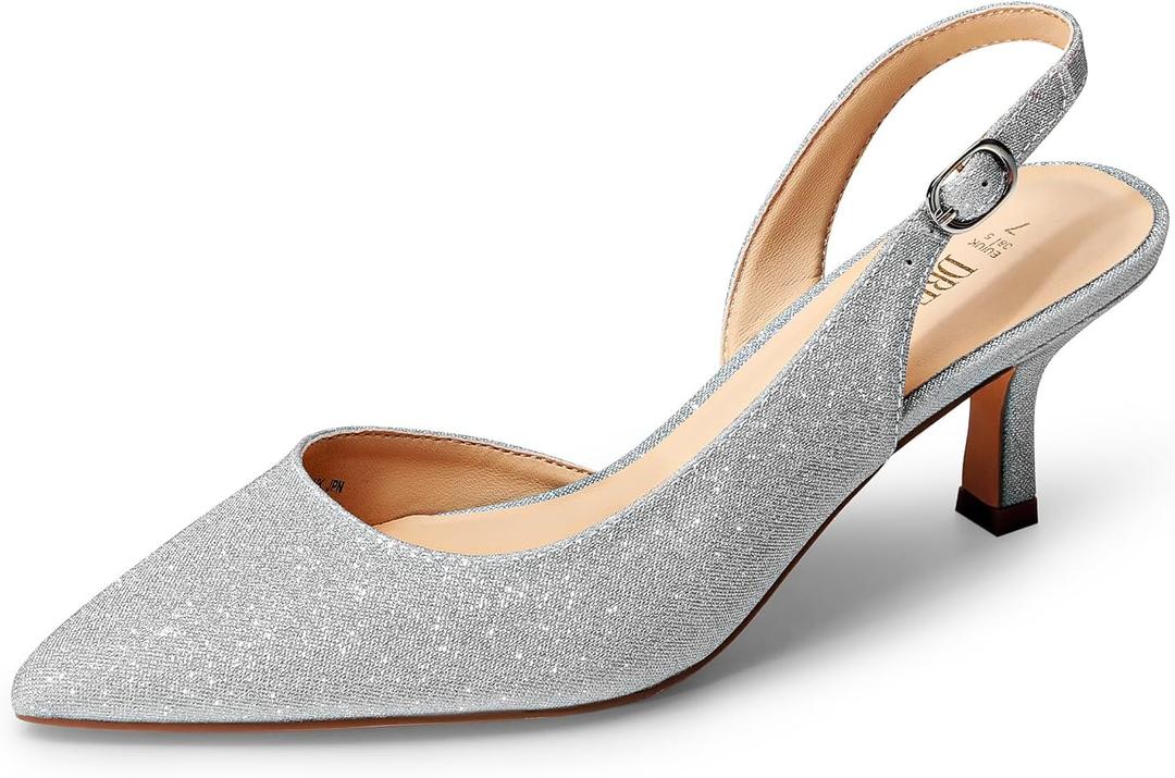 DREAM PAIRS Women's Kitten Heels Slingback Closed Pointed Toe Low Pumps Shoes Women Party Wedding Sexy Casual Dress Shoes (9, Silver-glitter)