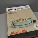 bella Make & Take Electric Skillet, Fits-anywhere kitchenware, EverGood Ceramic Coating, Adjustable Temperature & Dishwasher-Safe Tempered Glass Lid, Cast Aluminum Base, 1200 Watt, Seaglass