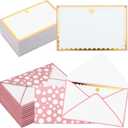 Eaasty 100 Sets Pink Note Cards for Wedding Gold Heart Personalized Note Cards with Envelopes Stationery Set Flat Blank Notes for Graduation Baby Shower Birthday Party Supplies, 5.6" x 3.5 "