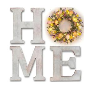 Novabright 18" Lighted Easter Home Sign Wall Decor, 4 Pcs Extra Large 15.7" Wood HOME Letters with Easter Egg Wreath for O, Farmhouse Wall Art for Entryway Mantel Spring Indoor Decorations Gift