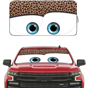 GVEN Windshield Sun Shades Car Sun Shade Protector Blocks UV Rays for Full-Size Sedan & SUV, Mid-Size SUV, Sports Cars, Wagon and Mid-Size Pickup Truck Car Accessories(Leopard Eyes, L)
