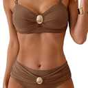 Eomenie Bikini Sets for Women Color Block Two Piece Bathing Suit V Neck Tie Back Swimsuit (Large)