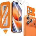 QHOHQ [1-Second Auto-Install] 3 Pack Screen Protector for iPhone 17 Pro Max [6.9 Inch] + 1 Set Camera Lens Protector, 9H+ Shatterproof Tempered Glass, [12FT Military Grade Protection], Case Friendly (Transparent)