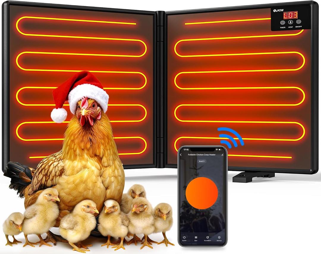 Chicken Coop Heater for Winter with Remote APP Control, 30''x12'' Large Foldable Chicken Heaters Warmer Inside Coop with Adjustable Timer Temp, 180W Safe Flat Panel Radiant Heater for Chickens Coops (Black 2G-APP)