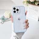 NITITOP Compatible with iPhone 16 Pro Case Clear Cute Line Rose Flower Floral Pattern for Women Girls Color Frame Slim Shockproof Protective Phone Cover - Blue