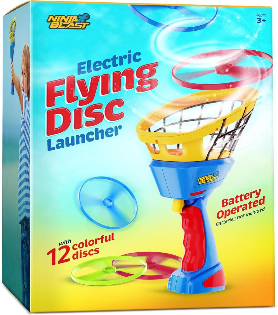 Ninja Blast Flying Disc Launcher for Kids - Boys Toys Ages 4-8 Year Old - Birthday Easter Gifts for Boy Age 4 5 6 7 8 Years - Outdoor Toys Games Gift - Backyard Toy Activities Ideas - 6-8, 5-7