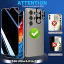 2 x 3 Pack Privacy Screen Protector for Samsung Galaxy S26 Ultra Tempered Glass + 2 Pack Camera Lens Protector, True 25Anti Spy, Military Grade Shatterproof, 9H+ Hardness, Auto Alignment Frame 6.9" (Black)