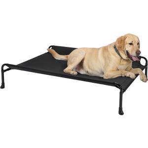 Veehoo Cooling Elevated Dog Bed - Raised for Large Dogs, Outdoor With Guardrail, Upgraded Non-Slip Feet, Breathable Teslin Mesh, Portable Camping Cot, 41 x 27 Inches, Black