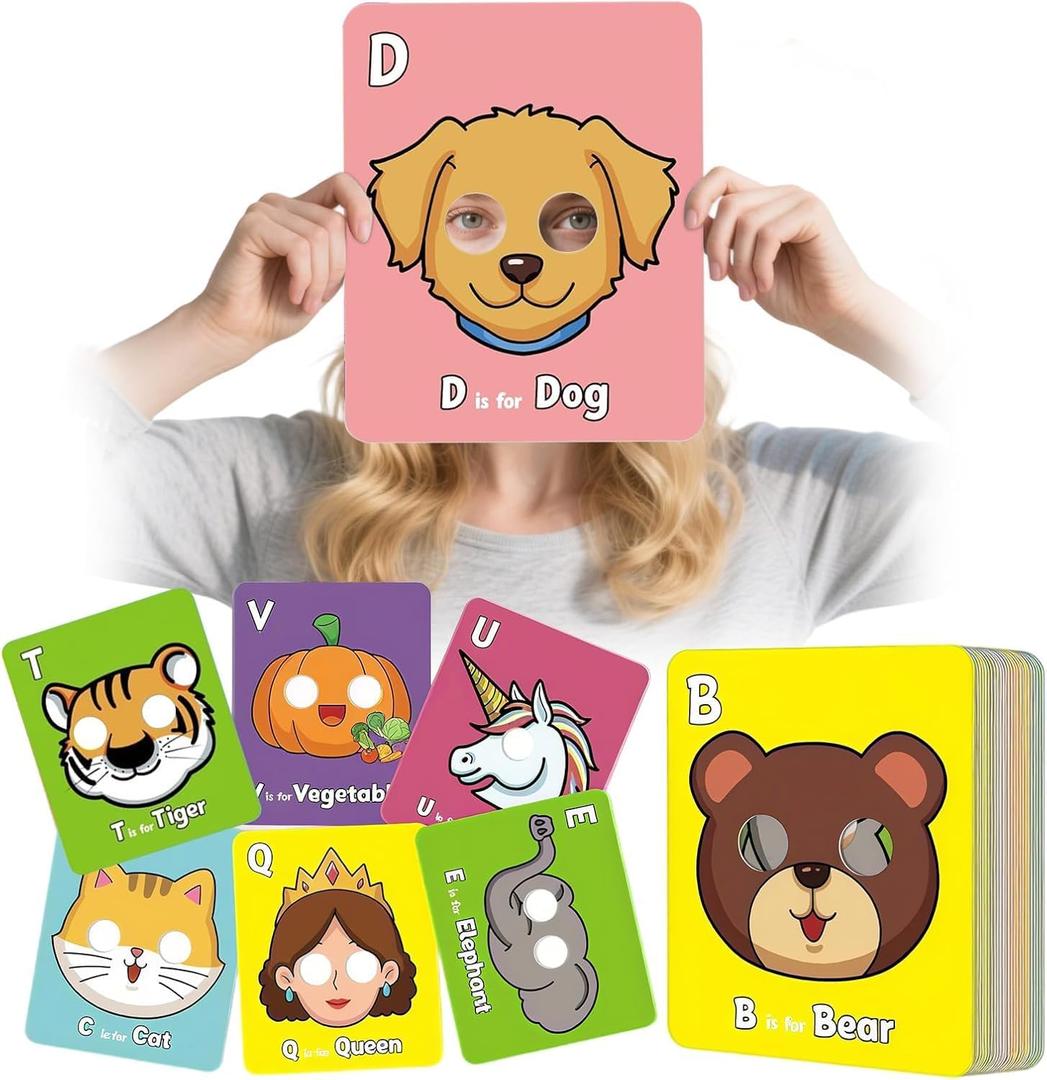  Alphabet Flash Cards, Giant ABC Animal Flash Cards for Toddler 3-5,26 Lowercase and Uppercase Letter Cards, Educational Learning Games for Kids, Preschool Kindergarten Toys
