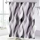 Litabel Lavender Black Wavy Ombre Shower Curtain with Luxury Striped Design, Waterproof Quick-Dry Fabric, Modern Abstract Bathroom Curtain Set with 12 Hooks, 72x72 Inches