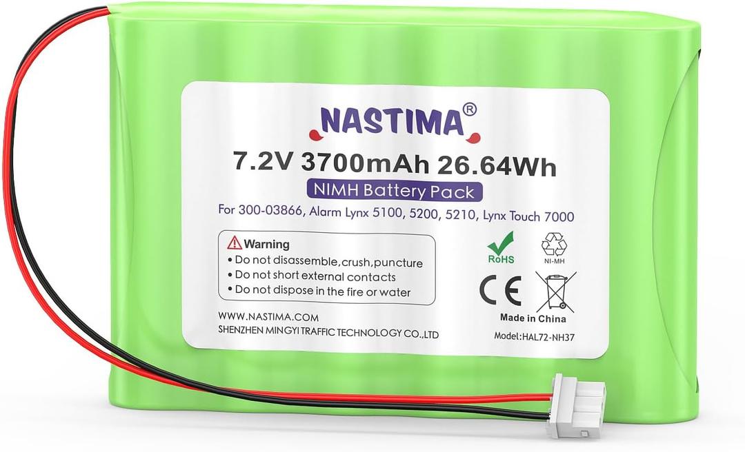 NASTIMA 7.2V 3700mAh NIMH Replacement Battery Compatible with Honeywell Alarm Lynx 5100, 5200, 5210, Lynx Touch 7000, Lyric Controller Lyric Keypad LCP500-L LYNXRCHKIT-SHA LCP500-4B