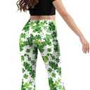 St Patricks Day Bell Bottoms Leggings for Womens, High Waisted Printed Flare Legging Plus Size Bell Bottoms Green Pants (M)