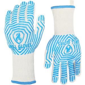 QUWIN BBQ Gloves, Oven Gloves 1472 Extreme Heat Resistant, Grilling Gloves Silicone Non-Slip Oven Mitts, Kitchen Gloves for BBQ, Grilling, Cooking, Baking-1 Pair (Blue, One Size(Long Cuff))