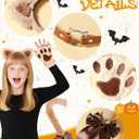 Halloween Cat Costumes Set, 4 Pcs Cute Cat Ears Headband Tail Paws Gloves Collar Set for Women Girls (Brown)