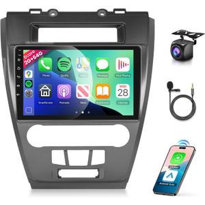 8 CORE 2G+64G Car Radio for Ford Fusion Mondeo Mustang 2009-2012 with Wireless CarPlay Android Auto, 10.1" 1280 * 720P IPS Touch Screen Stereo Android 13 GPS WiFi Bluetooth DSP SWC Backup Camera