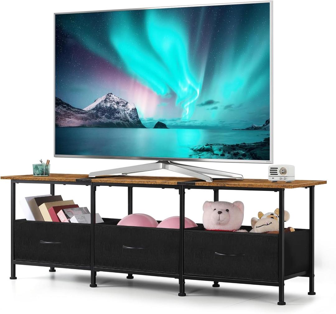 CADUKE TV Stand with Storage Drawers, Farmhouse Entertainment Center for 50/55/60 inch Television, Industrial TV Console Table for Living Room and Bedroom, Brown (Brown)