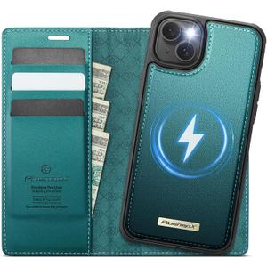 Wallet Case for Samsung Galaxy S25 Compatible with Magsafe, 2-in-1 PU Leather Flip RFID Blocking Card Holder Stand Shockproof Magnetic Detachable Cover for Galaxy S25 Case 6.2", Bluegreen