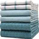 Premium Kitchen Towels (20x 28, 6 Pack) | Large Cotton Dish Towels | Flat & Terry Highly Absorbent Kitchen Linen Set with Hanging Loop | Teal Check